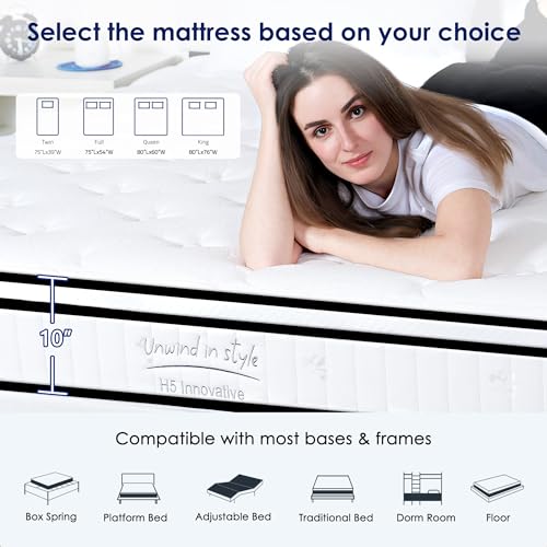 SogesSleep Full Size Mattress, 12 Inch Hybrid Full Size Mattress in a Box, Individual Pocket Spring Bed Mattress, Medium Firm Mattress for Pressure Relief, Strong Edge Support, CertiPUR-US