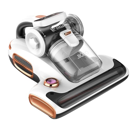 JIGOO Mattress Vacuum Cleaner with UV-C Light, 15Kpa Suction 700W Powerful Double-Cup Handheld Vacuums, Bed Vacuum Cleaner with Smart Dust Sensor, Ultrasonic & Heating Tech, HEPA Filter, T600, White