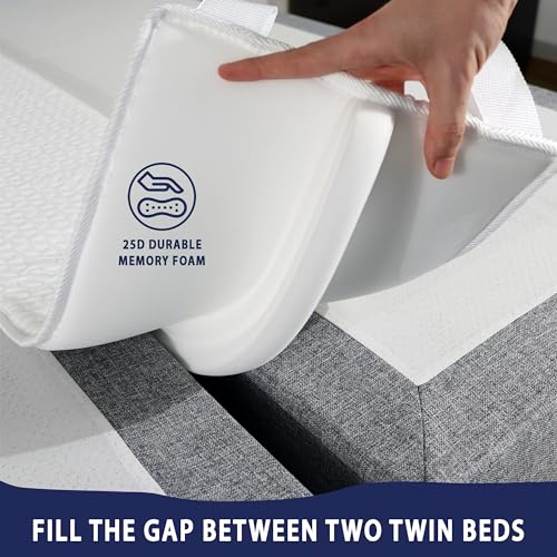 EPHEDORA 10" Extra Wide Bed Bridge Twin to King Connector | Twin to King Bed Converter Kit with Strap | Split King Gap Filler for Adjustable Bed | 25D Memory Foam | Non-Slip Smart Ribbon Design