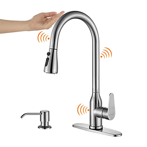 Touch Kitchen Faucet,KEER Smart Kitchen Sink Faucet with Pull Down Sprayer, Touch on Activated Kitchen Bar Sink Faucet Brushed Nickel, Stainless Steel