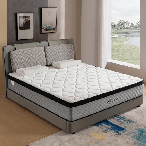OGIAWA 14 Inch Queen Mattresses,Hybrid Queen Size Mattress in a Box,Gel Memory Foam Medium Firm Grey Mattress,Quality Comfort and Adaptive Support Breathable Cooling Queen Mattress,CertiPUR-US.