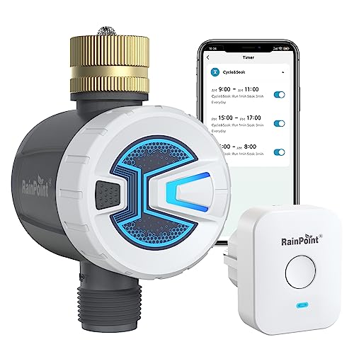 RAINPOINT Sprinkler Timer WiFi Water Timer, Smart Wireless Hose Faucet Timer for Garden, Irrigation System Controller, APP Remote Control via 2.4Ghz WiF (WiFi Sprinkler Timer (Brass Swivel))