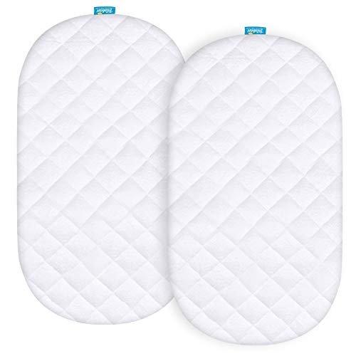Waterproof Bassinet Mattress Pad Cover Compatible with SNOO Smart Sleeper and Simmons Kids by The Bed Twin City Sleeper Bassinet, 2 Pack, Ultra Soft Viscose Made from Bamboo Terry Surface