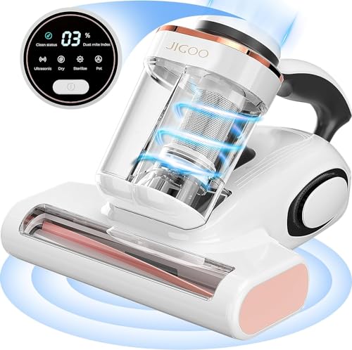 JIGOO Mattress Vacuum Cleaner with Dust Sensor, Anti-allergen Bed Vacuum Cleaner with UV & Ultrasonic and High Heating, 13Kpa Suction 500W Powerful Double-Cup Handheld Vacuums (J300,Corded)