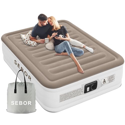 Sebor Luxury Queen Air Mattress with Built in Pump, Durable Blow Up Mattress for Home&Guests, 18 inch Inflatable Airbed, 660lb MAX