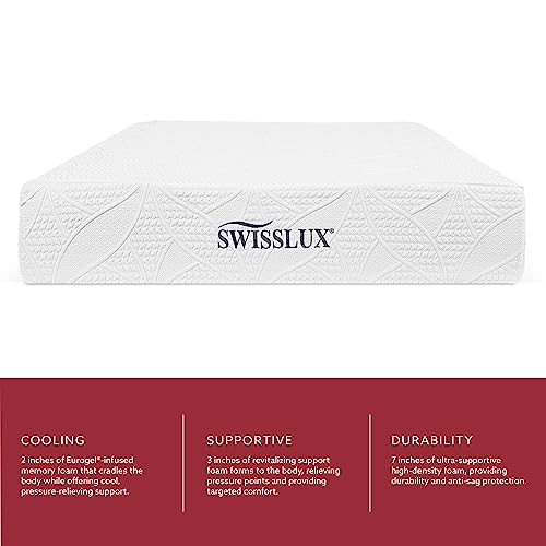 SWISSLUX 12-Inch King Size Mattress, iCOOL Tech and Cooling Gel Infused Medium Plush Memory Foam Mattress, CertiPUR-US Certified, Bed-in-a-Box, White, King Size (80" L x 76" W x 12" H)