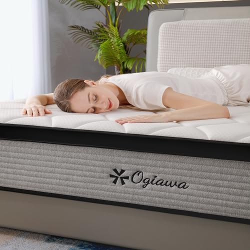 OGIAWA 14 Inch Queen Mattresses,Hybrid Queen Size Mattress in a Box,Gel Memory Foam Medium Firm Grey Mattress,Quality Comfort and Adaptive Support Breathable Cooling Queen Mattress,CertiPUR-US.