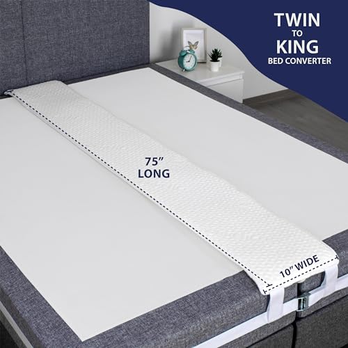 EPHEDORA 10" Extra Wide Bed Bridge Twin to King Connector | Twin to King Bed Converter Kit with Strap | Split King Gap Filler for Adjustable Bed | 25D Memory Foam | Non-Slip Smart Ribbon Design