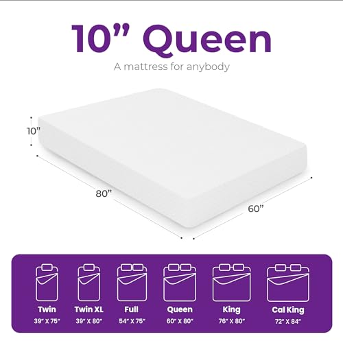 GAESTE 6/8/10/12 Queen Cooling Gel Memory Foam Medium-Firm Mattress Breathable Pressure Relief CertiPUR-US Certified Mattress-in-a-Box for Kids and Adults No Fiberglass (Queen, 10 in)
