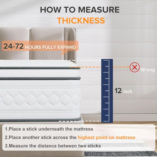 TXO Full Size Mattress, 12 Inch Medium Firm Hybrid Mattress with Pocketed Springs and Cool Gel Memory Foam, Sufficient& Even Support, Enhance Edge Support, Motion Isolation, Full Mattress in a Box