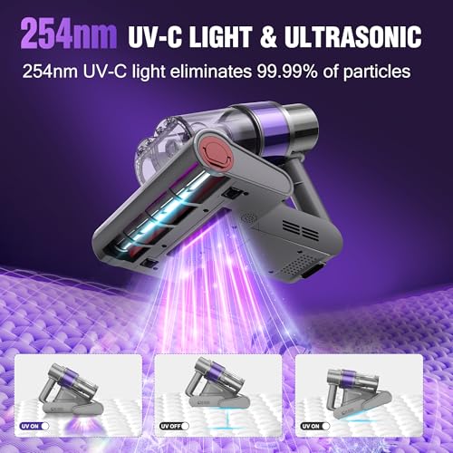 Mattress Vacuum Cleaner with Dust Smart Sensor, 16Kpa Suction Bed Vacuum Cleaner with UV Light& High Heating, 500W & 45000Rpm Rotation 55000Hz Ultrasonic High Frequency Tapping Handheld Vacuums