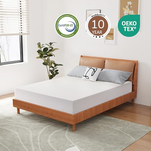 EGOHOME 10 Inch Full Size Mattress, Cooling Gel Memory Foam Mattress,Green Tea Mattress, Mattress in a Box, Pressure Relieving, CertiPUR-US Certified, Fiberglass Free Mattress