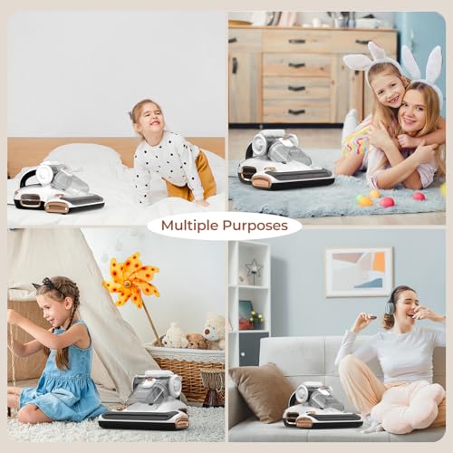 JIGOO Mattress Vacuum Cleaner with UV-C Light, 15Kpa Suction 700W Powerful Double-Cup Handheld Vacuums, Bed Vacuum Cleaner with Smart Dust Sensor, Ultrasonic & Heating Tech, HEPA Filter, T600, White