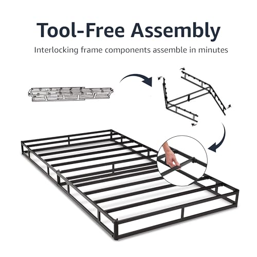 Amazon Basics Smart Box Spring Bed Base, Extra Firm Memory Foam Mattress Foundation, Tool-Free Easy Assembly, Full, White, 74 x 53 x 7 inches