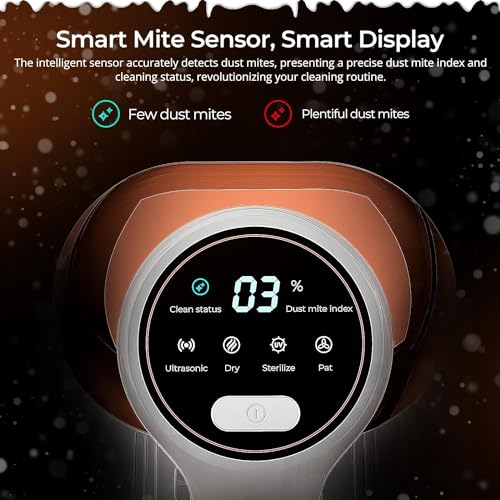 JIGOO Mattress Vacuum Cleaner with Dust Sensor, Anti-allergen Bed Vacuum Cleaner with UV & Ultrasonic and High Heating, 13Kpa Suction 500W Powerful Double-Cup Handheld Vacuums (J300,Corded)