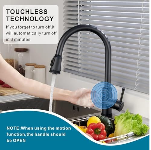 Touchless Kitchen Faucet Automatic Smart Faucet with Pull Down Sprayer Stainless Steel Matte Black Single Handle Motion Sensor Activated Faucet