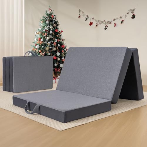 Vamcheer Tri Folding Mattress Full Size - 4 Inch Foldable Mattress for Travel/RV/Camping/Guest Room/Yoga, Tri-fold Memory Foam Mattress with Washable Cover, Handle & Non-Slip Bottom, 73"x52"x4"