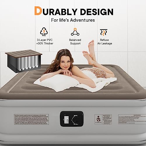 Sebor Luxury Queen Air Mattress with Built in Pump, Durable Blow Up Mattress for Home&Guests, 18 inch Inflatable Airbed, 660lb MAX