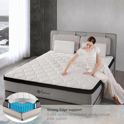 OGIAWA 14 Inch Queen Mattresses,Hybrid Queen Size Mattress in a Box,Gel Memory Foam Medium Firm Grey Mattress,Quality Comfort and Adaptive Support Breathable Cooling Queen Mattress,CertiPUR-US.