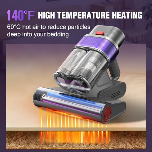 Mattress Vacuum Cleaner with Dust Smart Sensor, 16Kpa Suction Bed Vacuum Cleaner with UV Light& High Heating, 500W & 45000Rpm Rotation 55000Hz Ultrasonic High Frequency Tapping Handheld Vacuums
