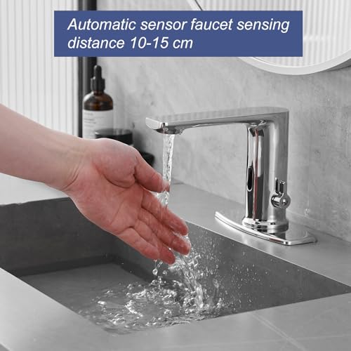 Bathfinesse Touchless Bathroom Sink Faucet, Single Handle Temperature Adjustment, Hands-Free Commercial Motion Sensor Faucet, Electronic Infrared Smart, Solid Brass, Polishe Chrome