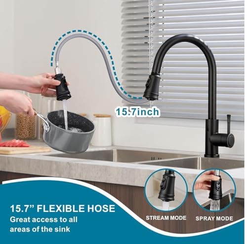 Touchless Kitchen Faucet Automatic Smart Faucet with Pull Down Sprayer Stainless Steel Matte Black Single Handle Motion Sensor Activated Faucet