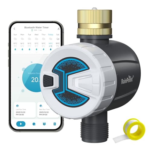 RAINPOINT Bluetooth Hose Timer with Brass Inlet,Smart Water Timer for Garden Hose,Sprinkler Timer with Rain Delay/Manual/Auto Watering, App Control