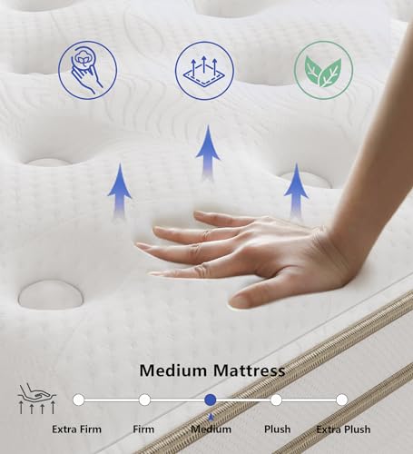 KOANTTI Full Size Mattress, 12 Inch White Full Mattress in a Box, Memory Foam Individually Pocket Coils for Pain Relief, Medium Firm Full Mattresses, CertiPUR-US Certified.