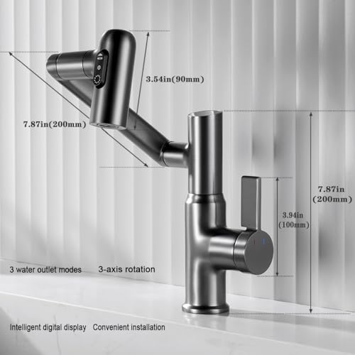 Smart temperature Bathroom Faucet,Single Handle Bathroom Faucet,Bathroom Sink Faucet,kitchen faucet taps (Matte grey)