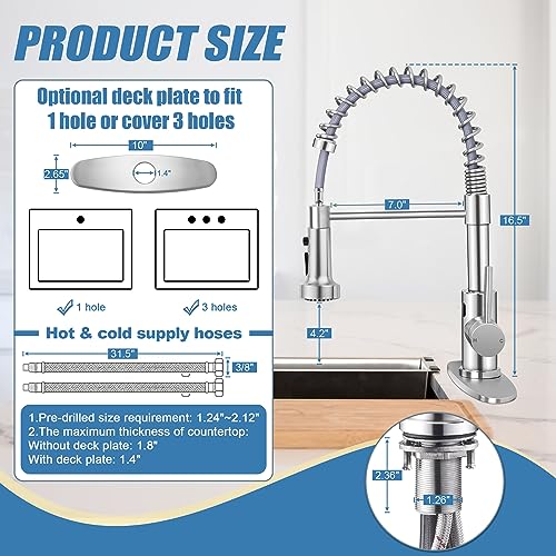 Homikit Touchless Kitchen Sink Faucet with Pull Down Sprayer, Automatic Motion Sensor Smart Faucet, Brushed Nickel Single Handle Spring Kitchen Faucets for Vanity Farmhouse RV, Stainless Steel