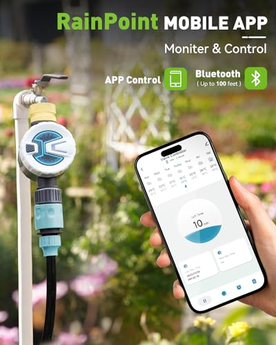 RAINPOINT Bluetooth Hose Timer with Brass Inlet,Smart Water Timer for Garden Hose,Sprinkler Timer with Rain Delay/Manual/Auto Watering, App Control
