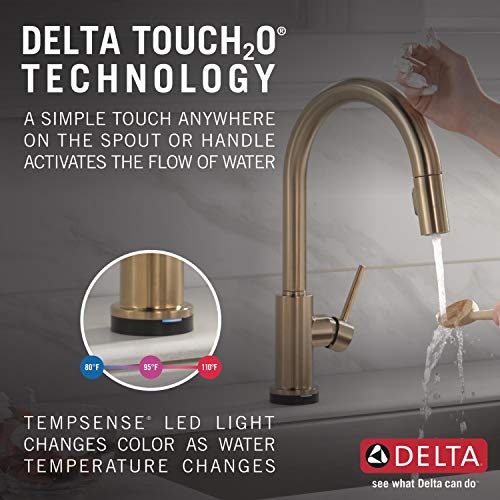 DELTA FAUCET Trinsic VoiceIQ Touch Kitchen Faucet with Touchless Technology, Gold Kitchen Faucet, Smart Faucet, Alexa and Google Assistant Voice Activated, Champagne Bronze 9159TLV-CZ-DST