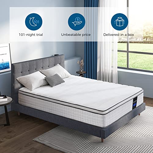 Inofia Full Size Mattress, 10 Inch Full Hybrid Mattress, Cool Memory Foam and Pocket Innerspring Mattress, Breathable Comfortable Full Mattress, Supportive & Pressure Relief, Doule Mattress