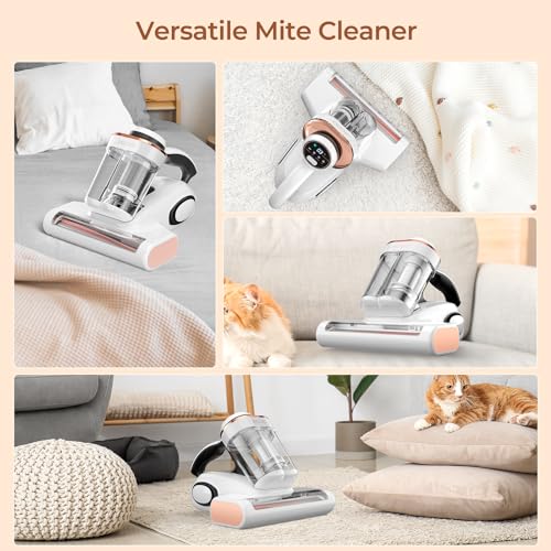 JIGOO Mattress Vacuum Cleaner with Dust Sensor, Anti-allergen Bed Vacuum Cleaner with UV & Ultrasonic and High Heating, 13Kpa Suction 500W Powerful Double-Cup Handheld Vacuums (J300,Corded)