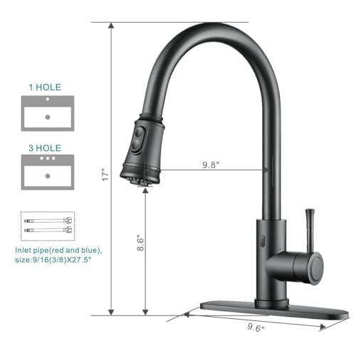 Touchless Kitchen Faucet Automatic Smart Faucet with Pull Down Sprayer Stainless Steel Matte Black Single Handle Motion Sensor Activated Faucet