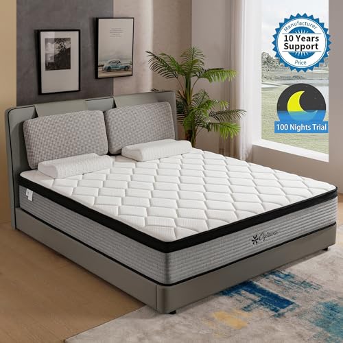 OGIAWA 14 Inch Queen Mattresses,Hybrid Queen Size Mattress in a Box,Gel Memory Foam Medium Firm Grey Mattress,Quality Comfort and Adaptive Support Breathable Cooling Queen Mattress,CertiPUR-US.