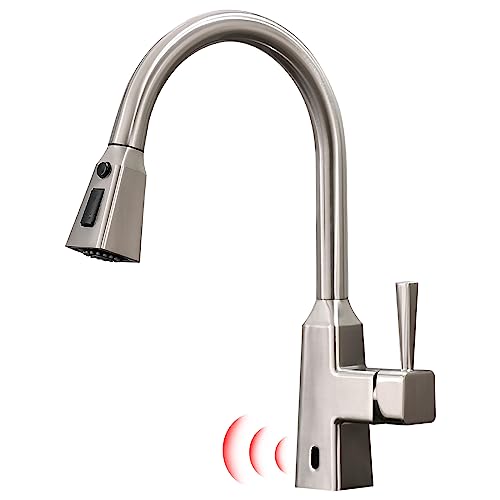 Fapully Kitchen Faucet with Pull Down Sprayer, Touchless Motion Sensor Smart Activeted Single Handle Faucet for Kitchen Sink Brushed Nickel