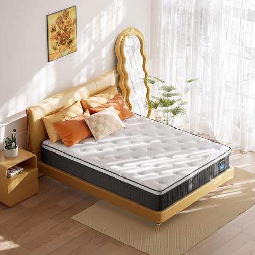PECHINOU Mattress Full Size, 12 Inch Full Mattress with Individually Wrapped Pocket Coils, Medium Firm Support, Back Pain Relief & Cooling,100 Nights Trial