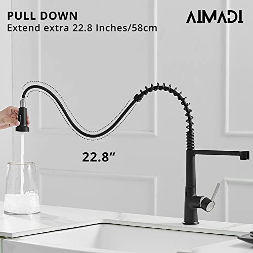 AIMADI Touchless Kitchen Faucet with Pull Down Sprayer, Sensor Smart Hands-Free Single Handle Spring Matte Black Kitchen Faucets, Motion Sensor Kitchen Sink Faucet with Pull Out Sprayer