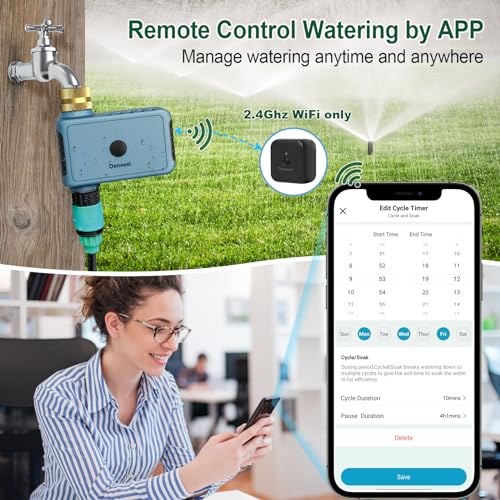 WiFi Water Timer with Brass Inlet, 1 Zone Smart Sprinkler Timer for Garden Hose Faucet, Hose Timer with WiFi Hub, Up to 20 Watering Plans, APP & Voice Control, Work with Alexa and Google Home
