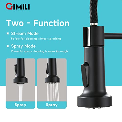GIMILI Black Touchless Kitchen Faucet with AC Adapter, Smart Motion Sensor Hands Free Single Handle Kitchen Sink Faucet with Pull Down Sprayer, Matte Black