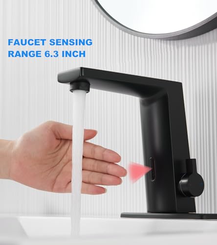 Touchless Sensor Faucets, Automatic Motion Smart Bathroom Wash Basin Sink Faucet, Single Handle Brass Faucets Suitable for Kitchen Bathroom Basin Hotel (Matte Black)