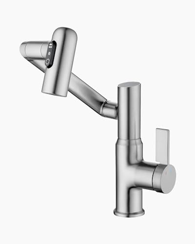 Lefton Rotatable Bathroom Faucet with Temperature Display in Fahrenheit (Batteries-Free), 3 Water Modes, Brushed Nickel, BF2204-0
