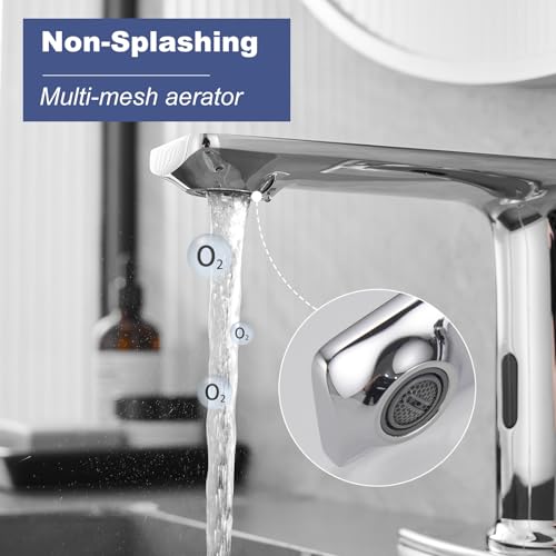 Bathfinesse Touchless Bathroom Sink Faucet, Single Handle Temperature Adjustment, Hands-Free Commercial Motion Sensor Faucet, Electronic Infrared Smart, Solid Brass, Polishe Chrome