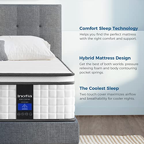 Inofia Full Size Mattress, 10 Inch Full Hybrid Mattress, Cool Memory Foam and Pocket Innerspring Mattress, Breathable Comfortable Full Mattress, Supportive & Pressure Relief, Doule Mattress