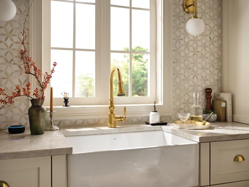 Moen Weymouth Brushed Gold Smart Faucet Touchless Pull-Down Sprayer Kitchen Faucet with Voice and Motion Control, S73004EV2BG
