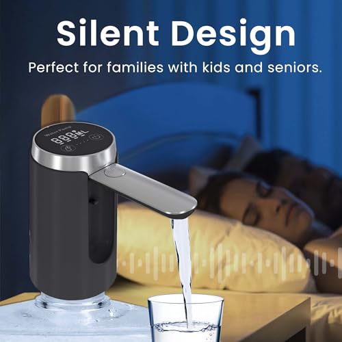 UNNEES Water Dispenser for 5 Gallon Bottle - Smart LED Display, Rechargeable Water Pump, Long-Lasting, Foldable Water Spout for 5 Gallon Bottle, Portable Water Dispenser for Home & Outdoor (Black)