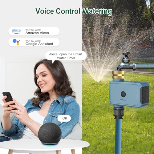 WiFi Water Timer with Brass Inlet, 1 Zone Smart Sprinkler Timer for Garden Hose Faucet, Hose Timer with WiFi Hub, Up to 20 Watering Plans, APP & Voice Control, Work with Alexa and Google Home