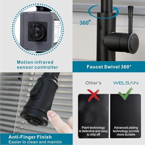Touchless Kitchen Faucet Automatic Smart Faucet with Pull Down Sprayer Stainless Steel Matte Black Single Handle Motion Sensor Activated Faucet