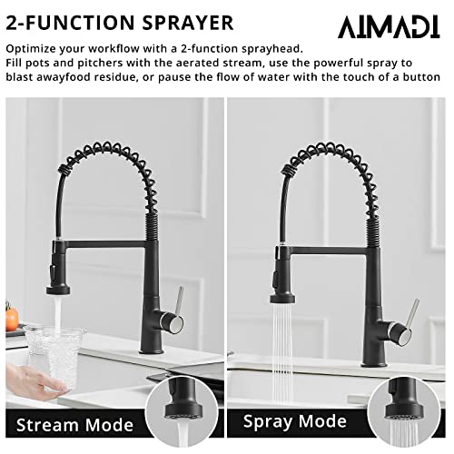 AIMADI Touchless Kitchen Faucet with Pull Down Sprayer, Sensor Smart Hands-Free Single Handle Spring Matte Black Kitchen Faucets, Motion Sensor Kitchen Sink Faucet with Pull Out Sprayer